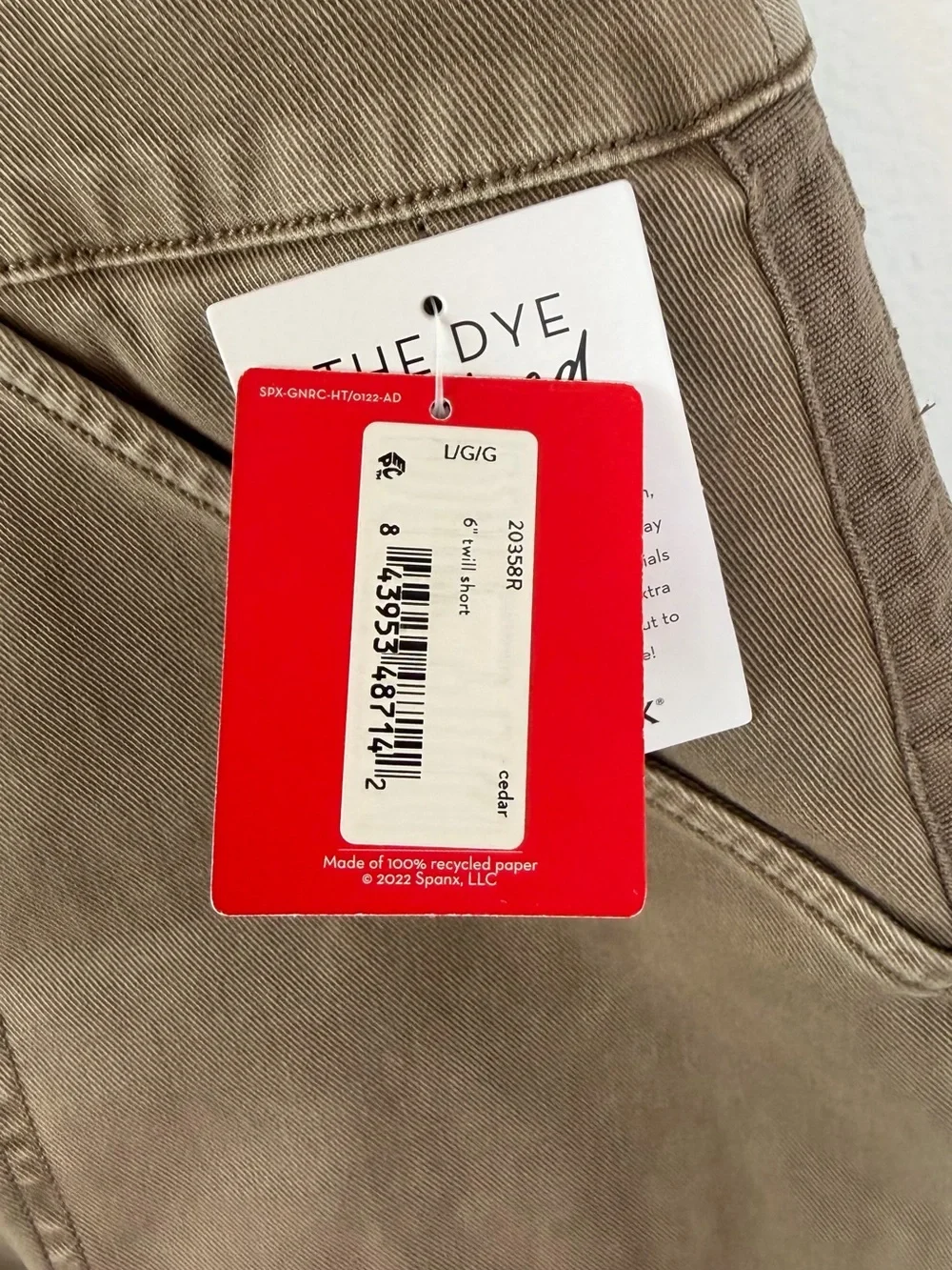 NWT Spanx 6” Twill Pull On Shorts- Cedar Tan Khaki- Size Large
